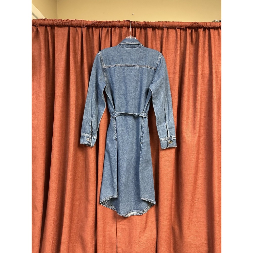 Frye Women's Denim Tie Belt Midi Button Front Dress Size XS - Picture 2 of 4